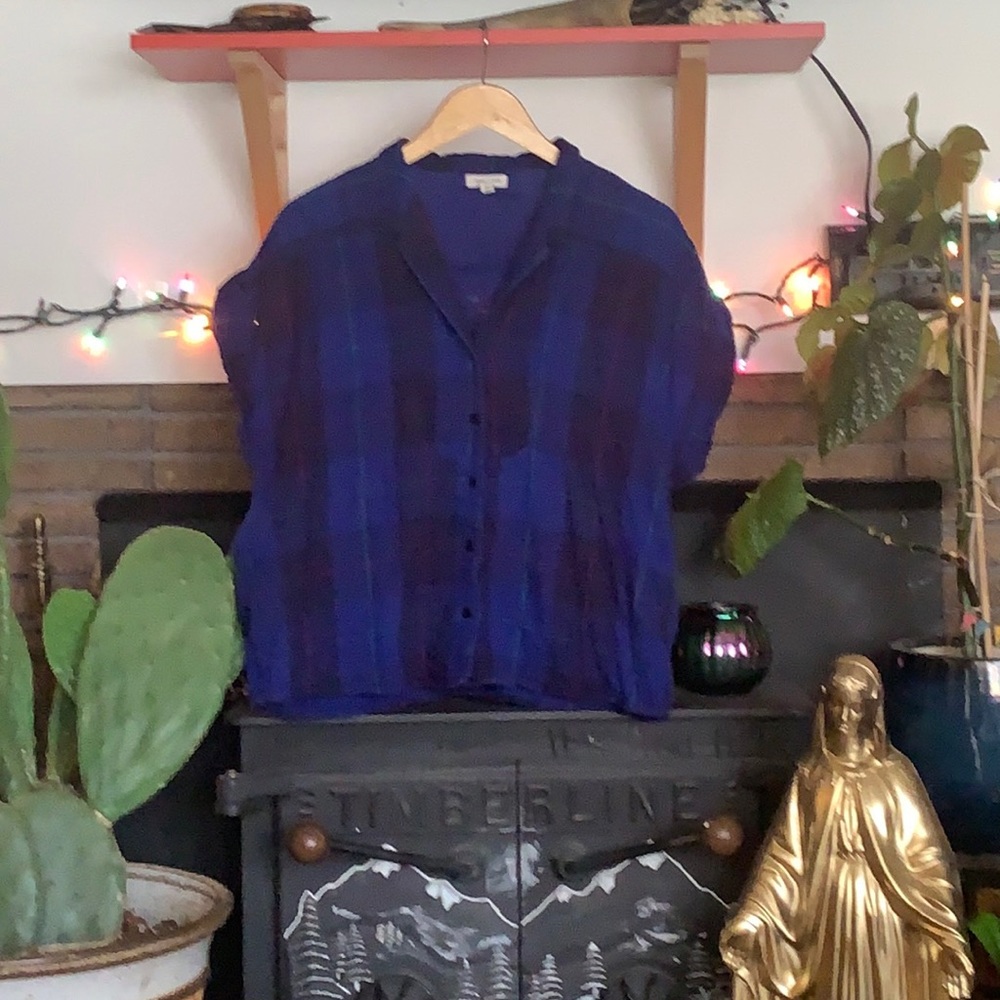 Silence & Noise blue plaid sleeveless shirt